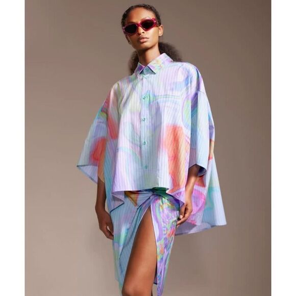 New Rihanna Fenty printed wrap skirt in psychedelic sz 36 - Picture 2 of 11